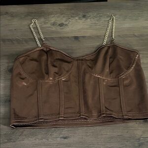 Chic Brown Chain Strap Crop Top
